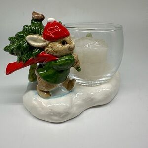 VTG Gibson Greeting Cards Rabbit Bunny Votive‎ Candle Holder Christmas Japan